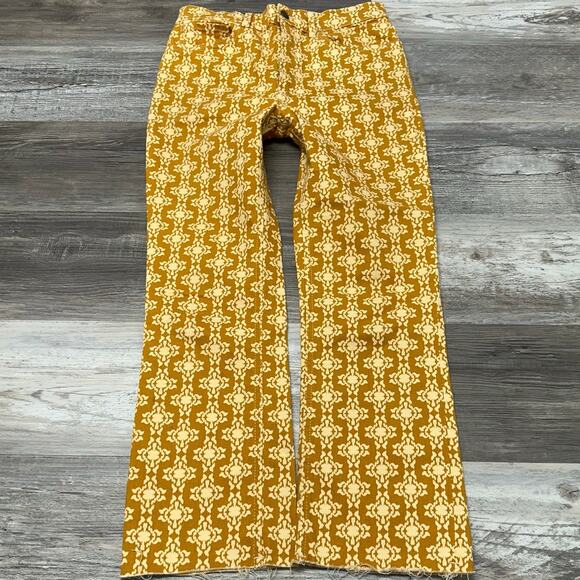 Zara The Dreed Burnt Orange Womens 8 Moroccan AOP Raw Hem Cropped Flare Jeans - Picture 1 of 12